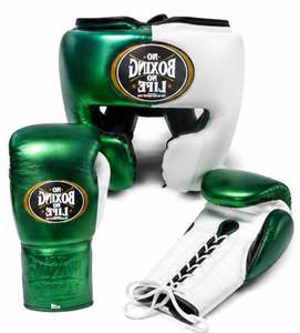 Set de Boxeo Personalizado al por Mayor con Logotipo Verde y Blanco - Guantes de Entrenamiento de Cuero Premium, Protector de Cabeza, Protector Abdominal, Pélvico e Inguinal - Product Image 4