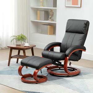 Electric Swivel Recliner Chair with Ottoman 10 Vibration Massage Points Black Faux Leather Remote Control for <b>Comfort</b> - Product Image 2
