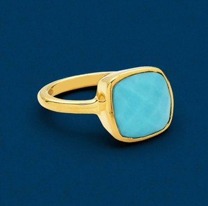 Handmade Cushion Shape <b>Turquoise</b> Gemstone Women <b>Ring</b> - Fashion Gold Plated <b>Rings</b> - Wholesale Bulk Price <b>Ring</b> - Product Image 2