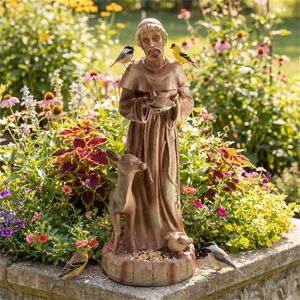 Statua di San Francesco da 24,5 Pollici con Mangiatoia per Uccelli Integrata, Scultura Religiosa da Giardino per Uso Esterno - Product Image 1