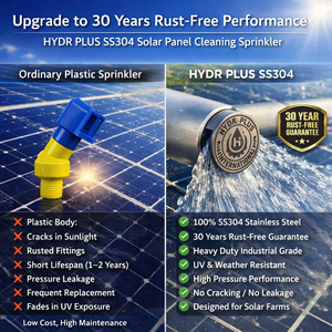 หัวฉีดน้ำแบบหมุนสำหรับโซลาร์เซลล์ HYDROPLUS INTERNATIONAL รุ่น SS304 เกรดพรีเมียม หัวกระจายน้ำอัตโนมัติ เคลือบสีเงิน สำหรับระบบล้างทำความสะอาด - Product Image 5