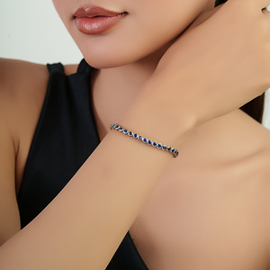 Nouveau Bracelet Tennis Empilable Haut de Gamme Personnalisé en Or Blanc 14K avec Saphir Bleu Véritable et Pierres Précieuses, Bijou de Mariage et de Fête - Product Image 2