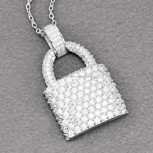 Iced Padlock Pendant Moissanite 925 Silver Rhodium Plated Pave <b>Lock</b> <b>Necklace</b> Street-Luxe Hip Hop Jewelry Bling Unisex for Gift - Product Image 3