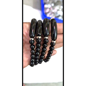 Bracelets porte-bonheur en obsidienne noire polie, faits à la main, durables, bijoux unisexes tendance Feng Shui, cadeau - Product Image 1