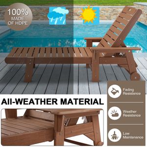 Chaise longue réglable en HDPE avec dossier, couleur teck, 195*75.5*33cm - Product Image 5