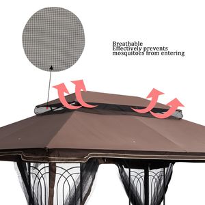 Outdoor Patio Double-Tiered Gazebo <b>Tent</b> Roof Top Cover 10x12 Ft Replacement <b>Canopy</b> Brown (Frame Not Included) - Product Image 5