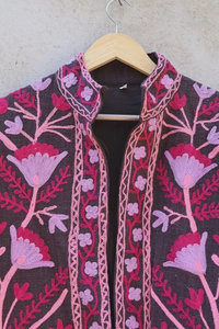 Chaqueta de Algodón Floral Bordada a Mano, Transpirable, con Cuello Mandarín, Frente Abierto, Largo Regular, Unisex, Elegante, para Otoño - Product Image 4