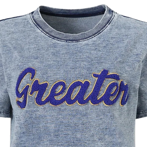 SGRHO เสื้อเชิ้ตเดนิมสีฟ้าอ่อนพรีเมียม แขนสั้น คอกลม ปักลายกราฟิกขนาดใหญ่ เสื้อยืดแฟชั่นลำลองสำหรับชมรมนักศึกษา - Product Image 6