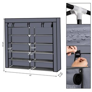 Scarpiera Moderna a 7 Livelli, Semplice e Regolabile, con Rivestimento in Tessuto - Nera - Product Image 3