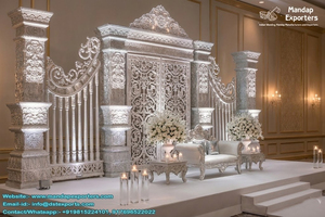 Escenario de Boda Moderno Blanco Tradicional de Calgary, Elegante Escenario de Boda Ligero de Fibra de Vidrio, Decoración de Arco Tallado, Conjunto de Sofás para Ceremonia - Product Image 2