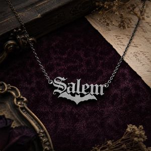 Collar con Nombre Personalizado <span class=keywords><strong>de</strong></span> Halloween, Acero Inoxidable 316L, Chapado en PVD, Joyería Gótica, Colgante <span class=keywords><strong>de</strong></span> Bruja, Fantasma y Murciélago, Regalo <span class=keywords><strong>de</strong></span> Halloween - Product Image 4
