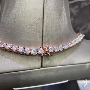 Rose Gold Plated 925 Silver Cuban Link <b>Necklace</b> with Round Brilliant Cut Moissanite Chain Luxury <b>Statement</b> Jewelry for Wedding - Product Image 3