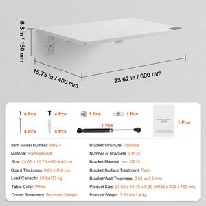 Wall Mounted 23.6 X 15.7 Inches Foldable Table Floating <b>Desk</b> with Iron Bracket <b>Small</b> Space Solution for Efficient Wall Storage - Product Image 6