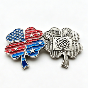 Badge en métal personnalisé en forme de trèfle avec drapeau américain et motif celtique, épingle en émail sur épingle de sûreté, badges promotionnels sans nickel - Product Image 1