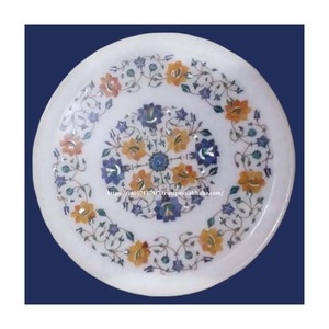 Plaque incrustée de marbre blanc poli à la main, cadeau d'affaires d'entreprise rond avec utilisation promotionnelle de Noël - Product Image 3
