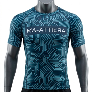 Men Long Sleeve Compression Shirt Navy <b>Blue</b> Cyber Circuit Print Gym Fitness Running Sportswear Performance <b>Base</b> <b>Layer</b> - Product Image 3