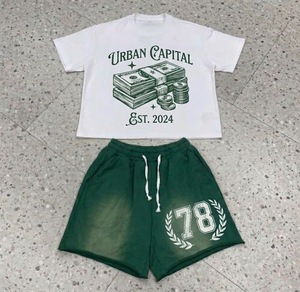 Ensemble deux pièces décontracté personnalisé en coton respirant, chemise et short surdimensionnés, t-shirts à manches courtes imprimés pour hommes - Product Image 1