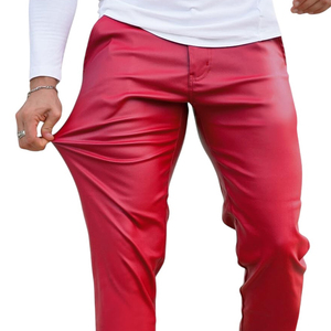 Men's Slim Fit Leather <b>Trousers</b> PU Leather Casual Pants Fashion Streetwear Bottoms Durable Construction Comfortable Waist - Product Image 6