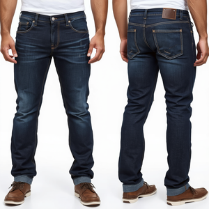 Premium <b>Men's</b> Raw Edge Tapered Denim Pants with Heavyweight Cotton Construction Contrast Stitching and Modern Casual Style - Product Image 4