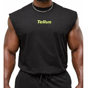 Camiseta sin mangas personalizada con cuello redondo y hombros anchos, corte holgado, tela de algodón ligera, con logo impreso, para hombre - Product Image 1