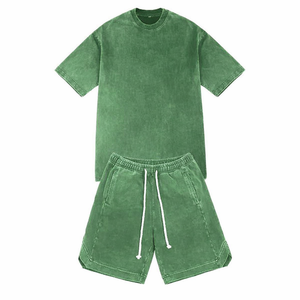 Ensemble 2 pièces décontracté pour homme : T-shirt en coton tricoté bleu uni et short d'été - Product Image 2