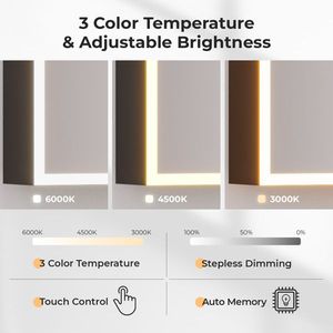 FCH LED Mirror Cabinet 71*50.8*15cm <b>Black</b> Particleboard Acrylic <b>Frame</b> 1 Door 2 Shelves Three Adjustable Brightness Color Tones - Product Image 5