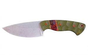 Herramienta multiusos para exteriores de primera calidad con hoja de acero stonewashed de punta curva y mango de resina Micarta festoneado - Product Image 2