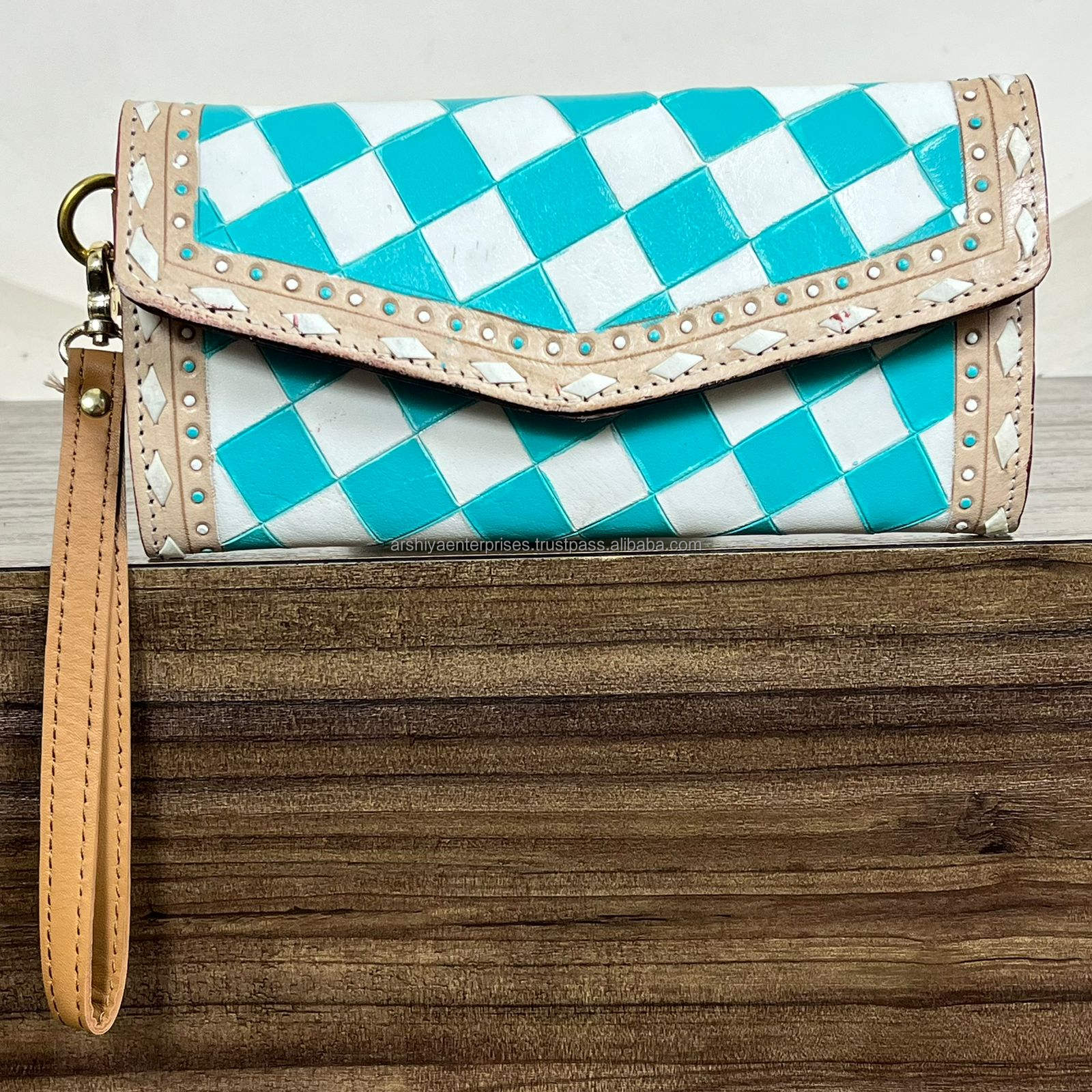 White & Turquoise Checkered