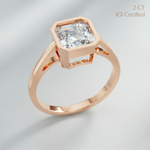 Anillo de Diamante Cultivado en Laboratorio con Certificación IGI de 2 Quilates, Corte Esmeralda, Engaste en Bisel, Oro Sólido de 9K, Chapado en Rodio, Anillo de Compromiso/Boda, Proveedor OEM - Product Image 1