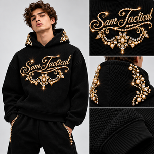 Sweat à capuche en velours noir pour homme avec lettres en strass, style hip-hop, vente en gros, conception personnalisée OEM - Product Image 5