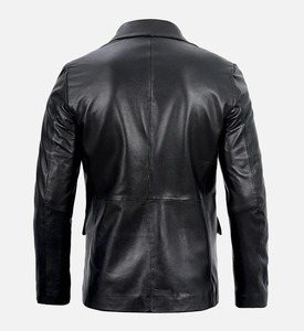 Men's Black <b>Leather</b> <b>Blazer</b> <b>Jacket</b> - Product Image 4