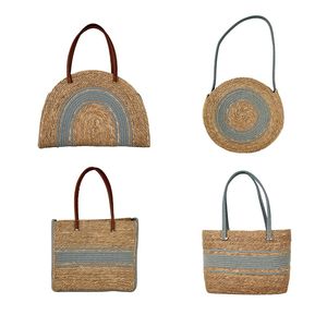 AZURE ARCH Handwoven <b>Straw</b> & Cotton Tote & Crossbody <b>Bag</b> Collection with Zipper Closure and Tassel Detail - Product Image 1