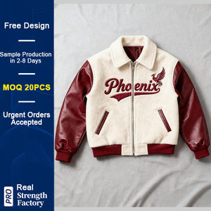 Chaqueta Varsity Phoenix Bordada para Hombre, con Mangas de Cuero PU, Forro Polar, Cierre Frontal con Cremallera, Corte Regular, para Invierno - Product Image 4