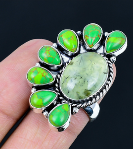 Bague alternative en pierres précieuses naturelles multicolores en forme de demi-fleur, cadeau de bijoux spécial pour maman, bijoux floraux - Product Image 2