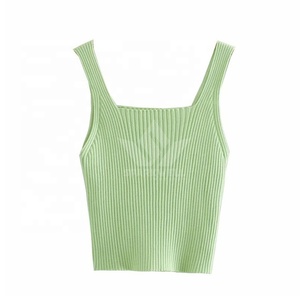 Débardeur court blanc à col carré pour femme, en tricot de spandex et polyester respirant, couleur unie, avec logo frontal - Product Image 6