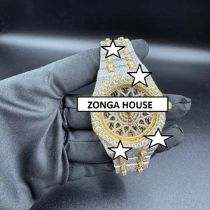 Reloj de Lujo Elegante de Acero Inoxidable con Diamantes Moissanite, Pantalla Analógica, Movimiento Mecánico Japonés, Botón de Presión Oculto - Product Image 1