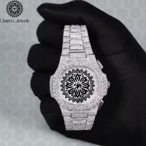 Montre de luxe Charm Jewels en acier inoxydable, incrustée de diamants, mouvement mécanique analogique, cadran de 42 mm, date automatique, résistante à l'eau 10 ATM - Product Image 1