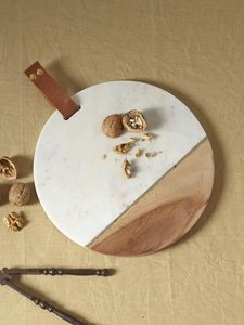 แผ่นไม้หินอ่อนทรงกลม แผ่นเสิร์ฟหินอ่อน ถาดไม้หินอ่อน แผ่นรองหั่นทรงกลม แผ่นชีสหินอ่อน - Product Image 2