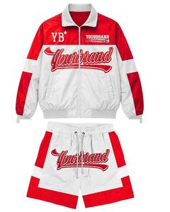 Splendid Apparel Men's Sporty Summer <b>Track</b> <b>Jacket</b> Shorts Set White Purple Heat-Transfer Printed Breathable Turn-down Collar - Product Image 6