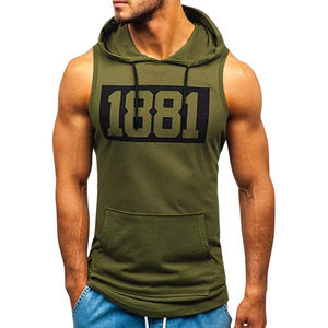 Winter <b>Men</b> <b>Sleeveless</b> Pullover Drawstring <b>Hoodies</b> with Cotton/Polyester Fleece Plain Dyed Windproof Breathable Gym <b>Hoodies</b> - Product Image 4