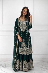 Premium Chinnon Silk <b>Kurti</b> Set with Heavy Embroidery Sharara & Lace Border Dupatta – Wedding & Festive Wear Suit - Product Image 2