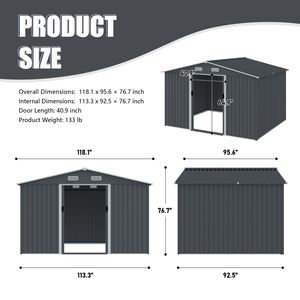 8 X 10 FT <b>Large</b> Metal Outdoor Storage Shed Heavy Duty 10 Year Warranty Tool Sheds <b>Sliding</b> Doors Air Vent for Backyard Storage - Product Image 2