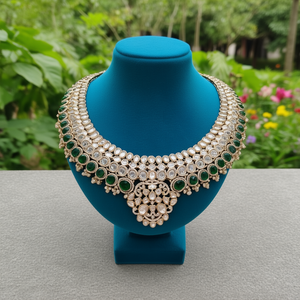 Royal polki kundan ชุดสร้อยคอหินเครื่องประดับที่ดี10575475GR - Product Image 3