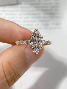 Anillo de Diamante Cultivado en Laboratorio con Corte Marquesa, Chapado en Oro de 14K, Garras de Oro de 18K, Certificado IGI, Ajustable, Joyería de Lujo para Boda o Compromiso - Product Image 1