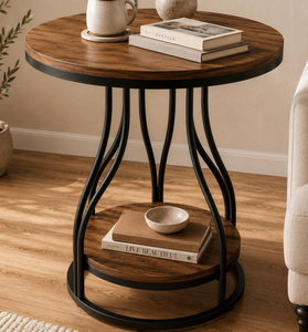 Tribe signs <b>Round</b> Side End Coffee <b>Table</b> 2-Tier End <b>Tables</b> Modern Bedside <b>Table</b> <b>Small</b> Chairside <b>Tables</b> with Storage for Couch - Product Image 4