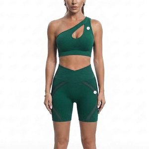 Ensemble de sport côtelé sans coutures pour femmes, taille haute, extensible, pour fitness, entraînement, course à pied et exercices. - Product Image 1