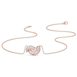 Collar de diamantes con diseño de abanico en espiral, marco espiralado en oro rosa y diseño de alas geométricas abiertas - Product Image 4