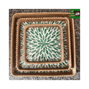 Plateau en rotin de haute qualité avec incrustations de nacre, fait main, plateau décoratif en nacre, plateau polyvalent pour organiser les articles de table - Product Image 2