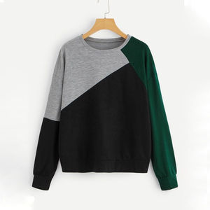 Womens Color Block Grey <b>Black</b> Green Crew Neck <b>Long</b> <b>Sleeve</b> Sweatshirt OEM ODM Wholesale Apparel - Product Image 3