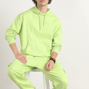 Premium Heavyweight 100% Cotton Streetwear Hoodie Pants Solid Color Breathable Fleece Lining Customizable Winter Men's Tracksuit - Product Image 2
